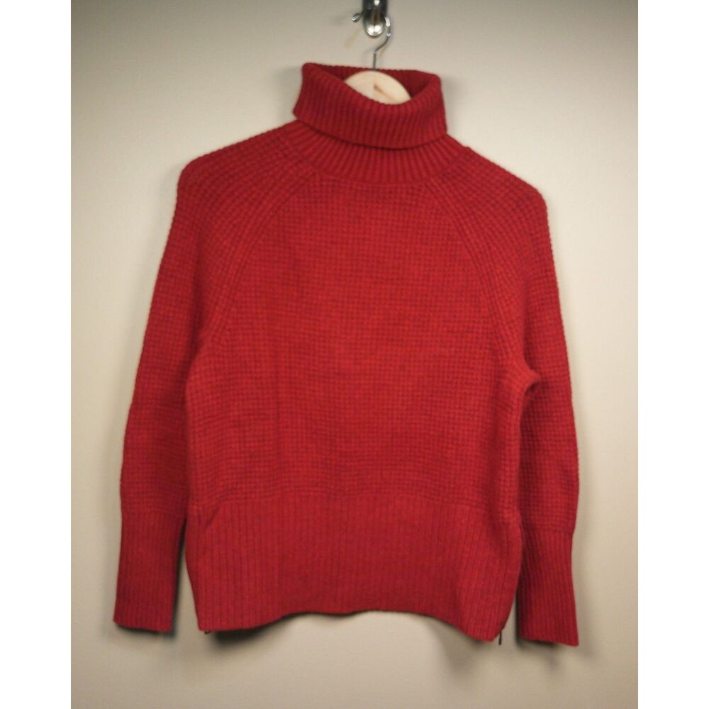 L.L.Bean SuperSoft Waffle Turtleneck Sweater Women M Petite Rustic Red Side Zip - Picture 2 of 11